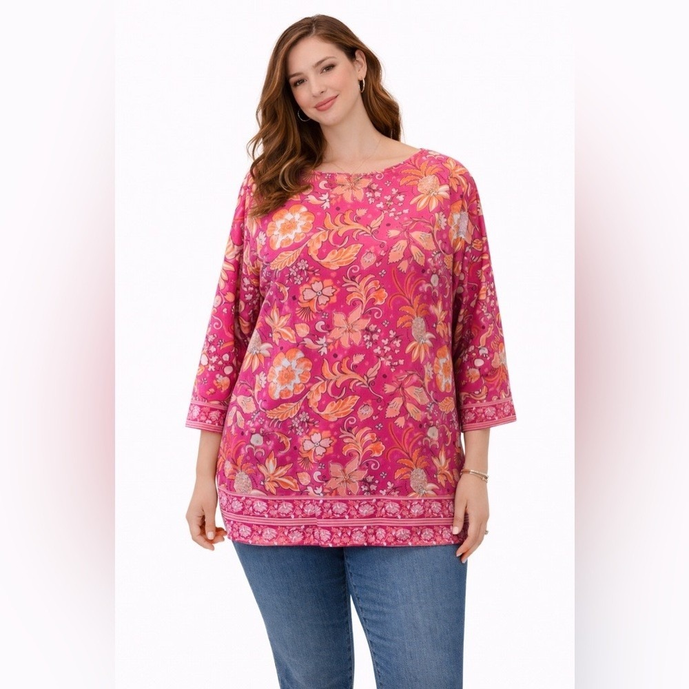 Talbots- Pink and‎ Orange Boxy 3/4 Sleeve Blouse Size 1X